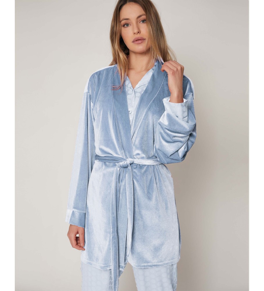 Robe Admas de manga comprida com bolinhas azuis