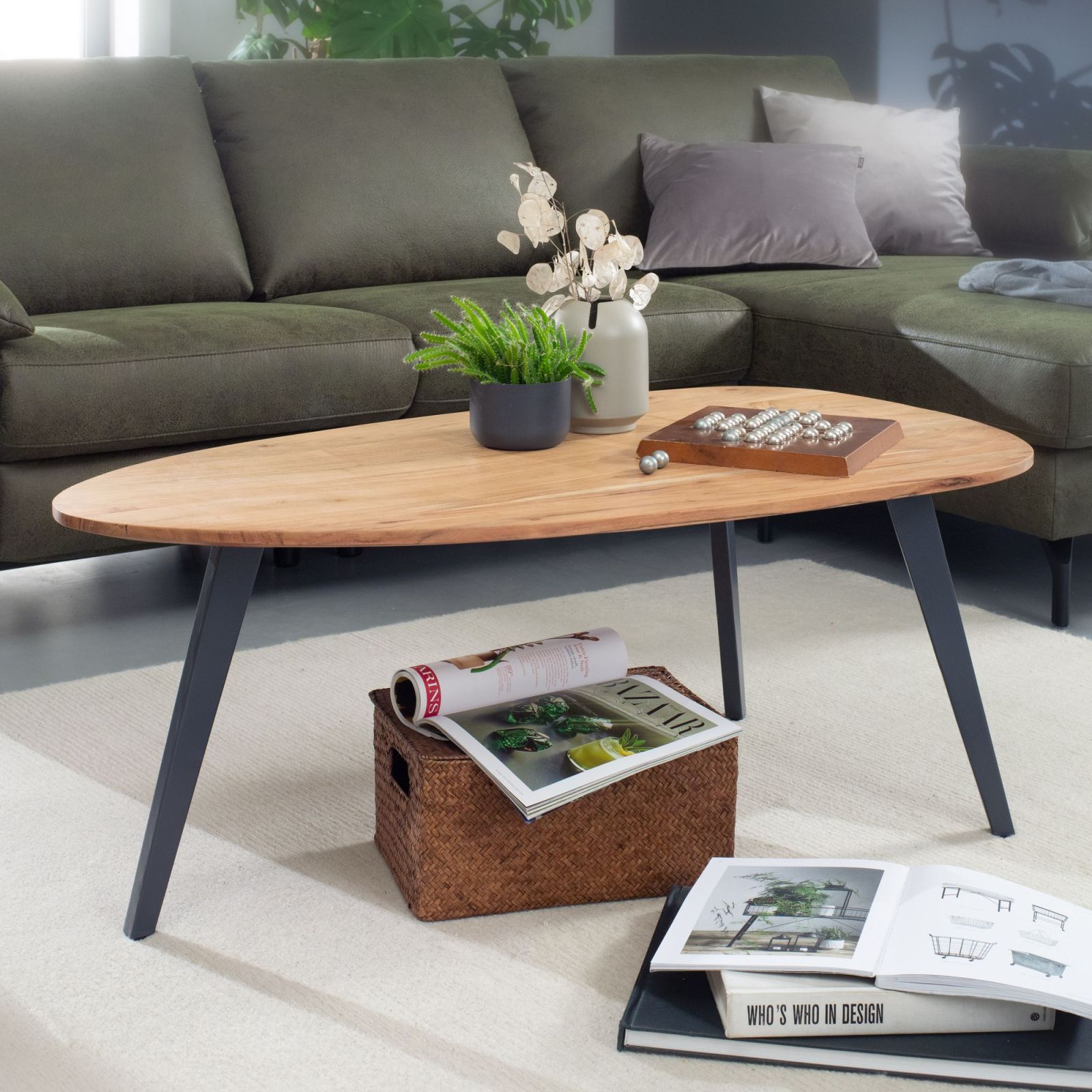 Couchtisch - Akazie hellbraun - 3-Fuß Gestell - 110 cm