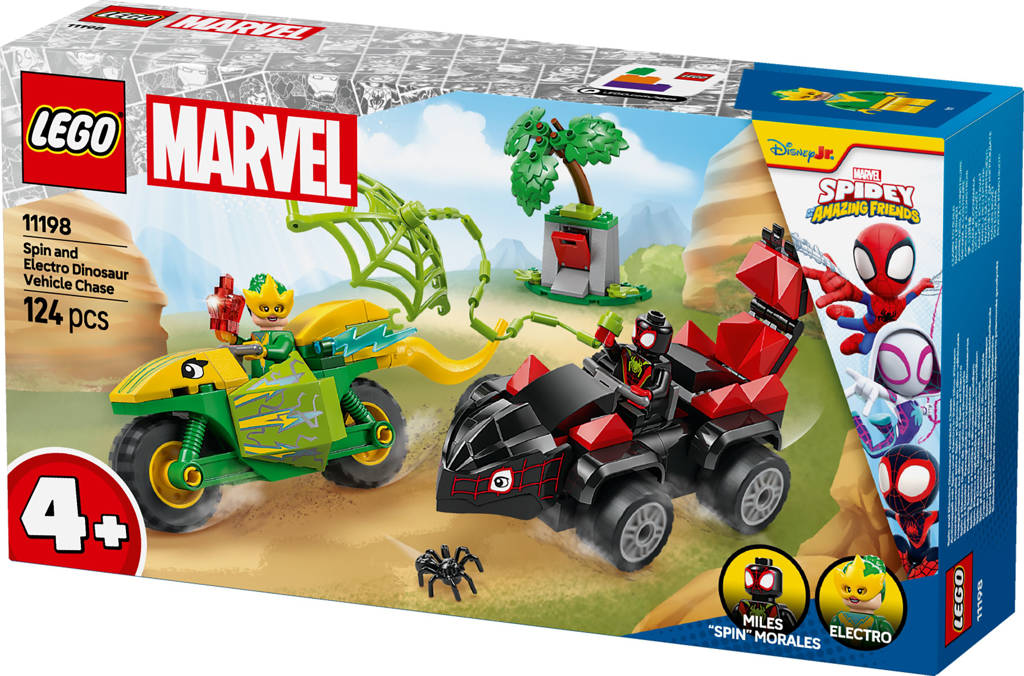 Spidey en zijn geweldige vriendjes Spin en Electro achtervolging met dinosaurusvoertuigen 11198