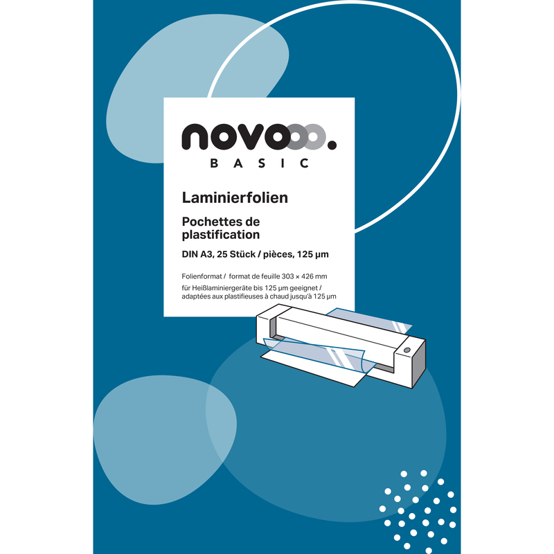 novooo Laminierfolien Basic, A3, 125 mic, glanz, 25 Stück