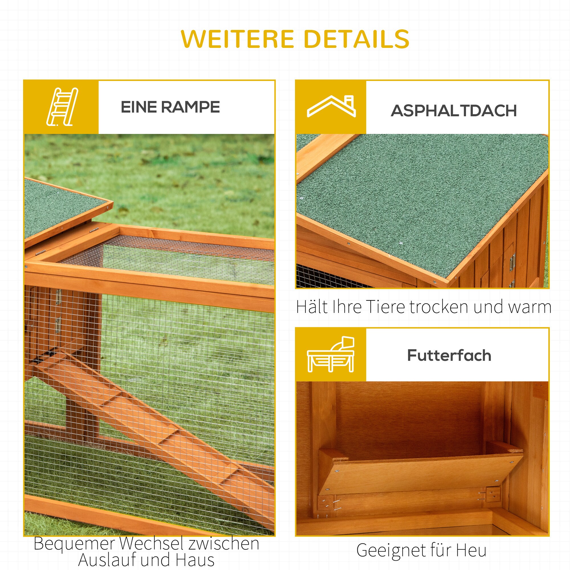 PawHut Kleintierstall mit Asphaltdach orange 156L x 58B x 68H cm