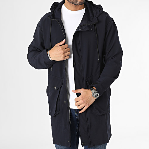 Veste Zippée Capuche Longue Bleu Marine