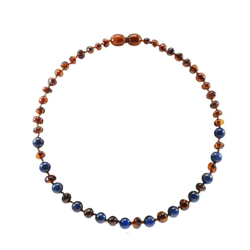 Collier en pierres naturelles d'ambre et de lapis lazuli - Cognac