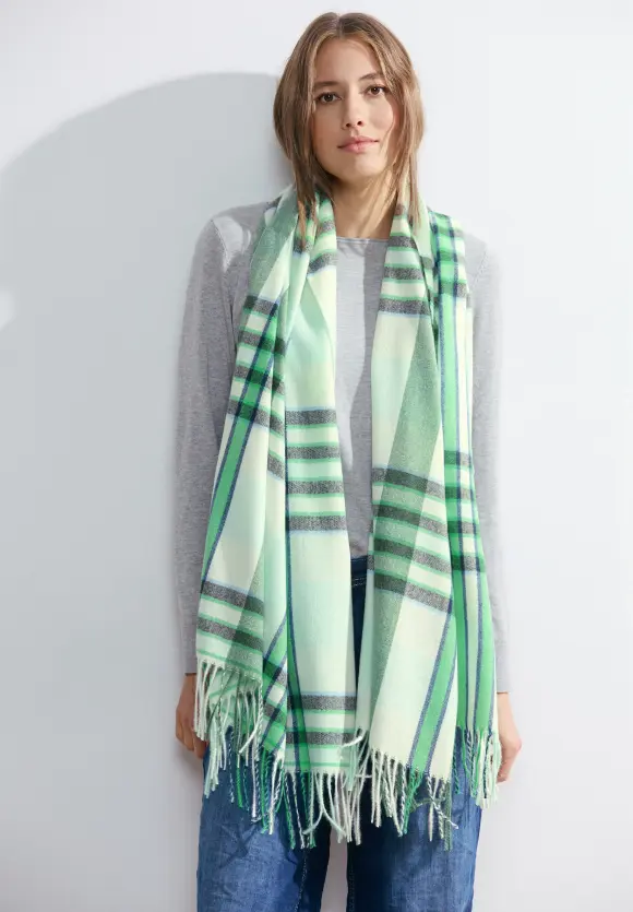Karoschal mit Fransen - celery green