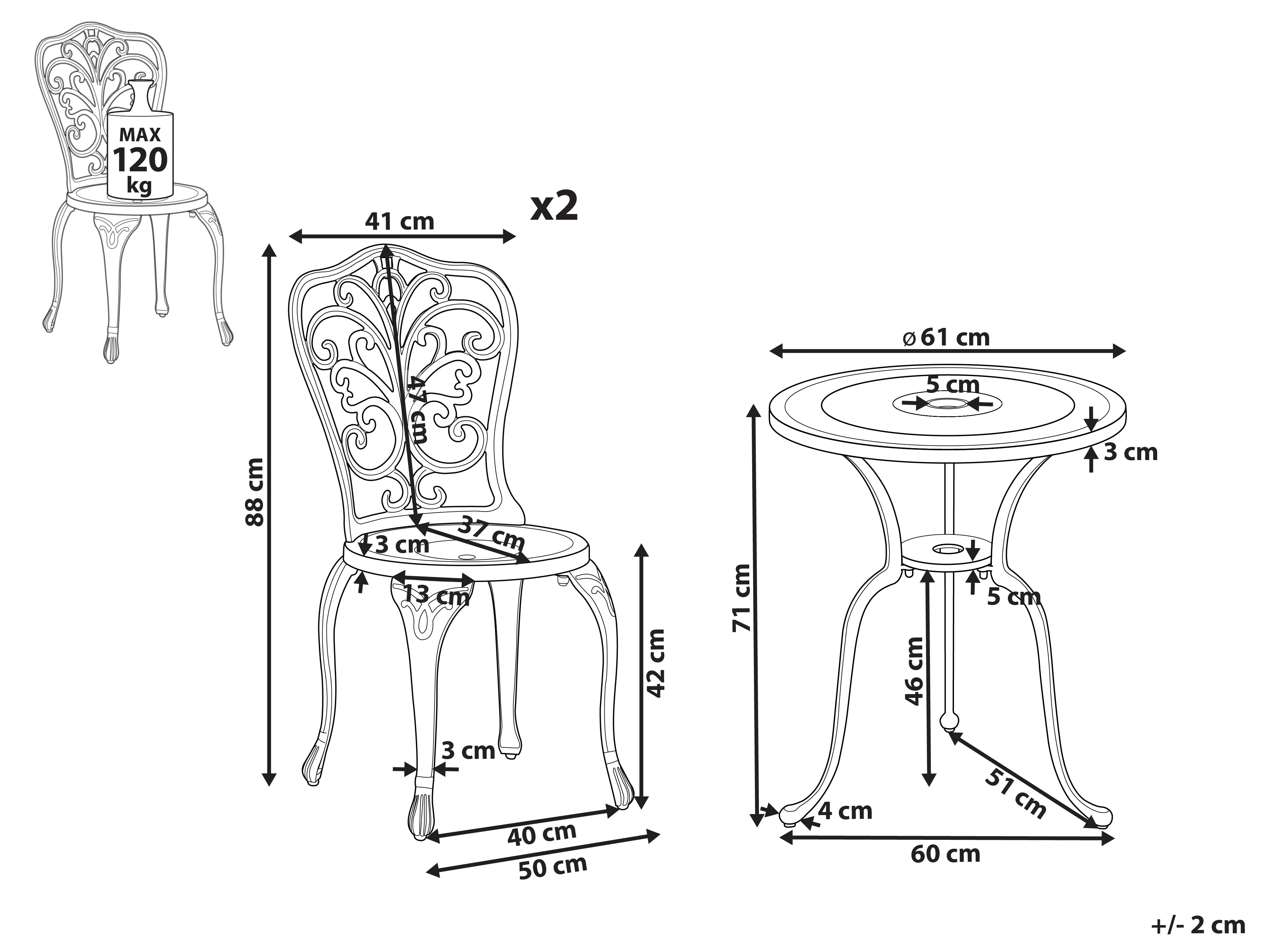 Bistroset TRIORA/DASCIO Metaal Gebroken wit