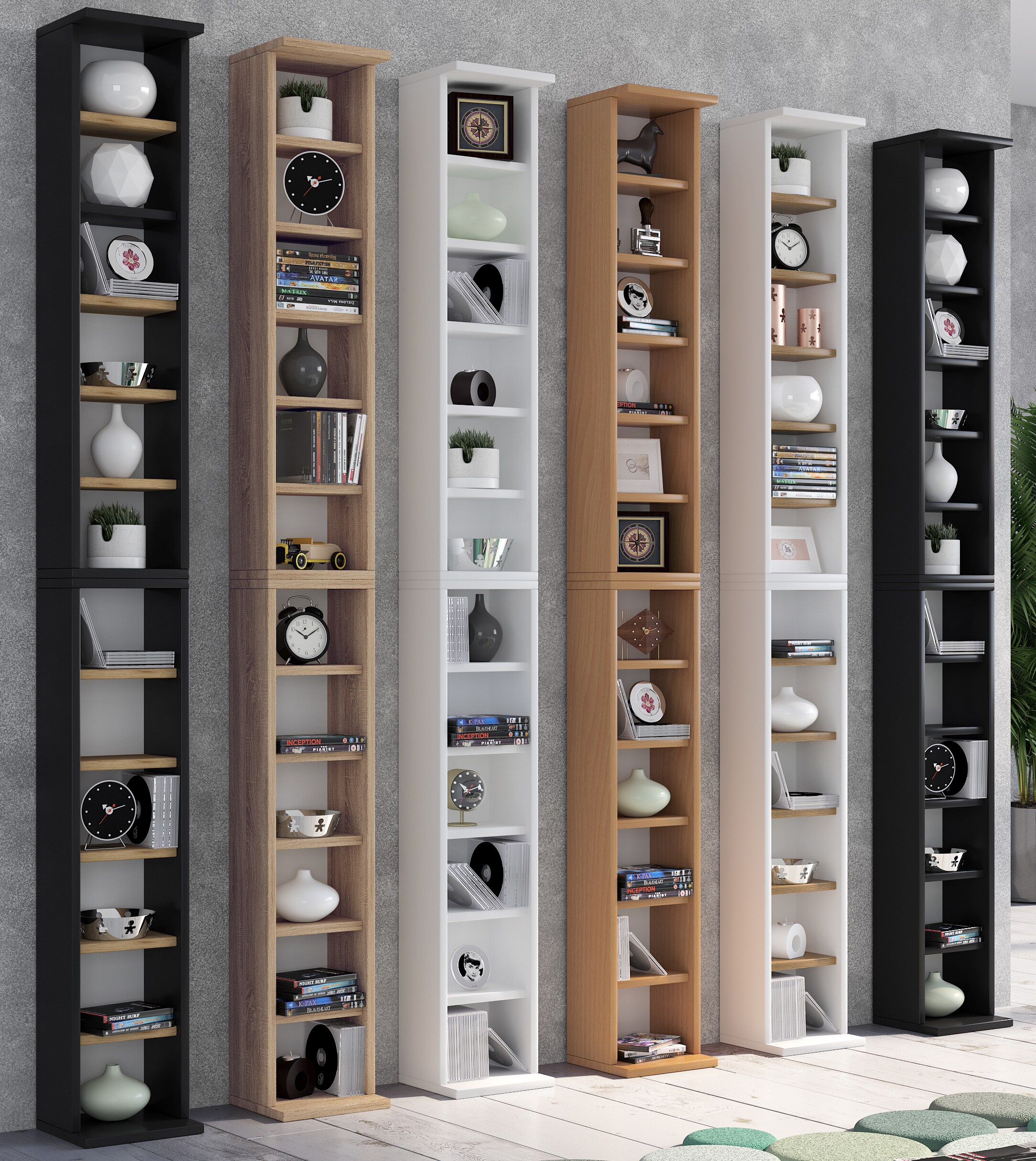 VCM CD Regal Holz Bigol | platzsparender CD Schrank für 204 CDs oder 72 DVDs | Maße: H. 180 x B. 21 x T. 20 cm | Elegantes DVD Regal stehend | Blu ray Regal | CD Regal