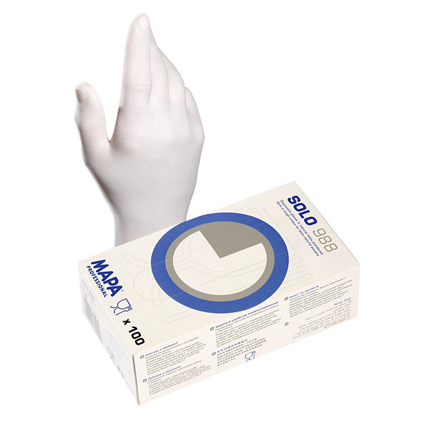 Gants jetables latex poudrés Mapa Solo 988 taille 6, boîte de 100