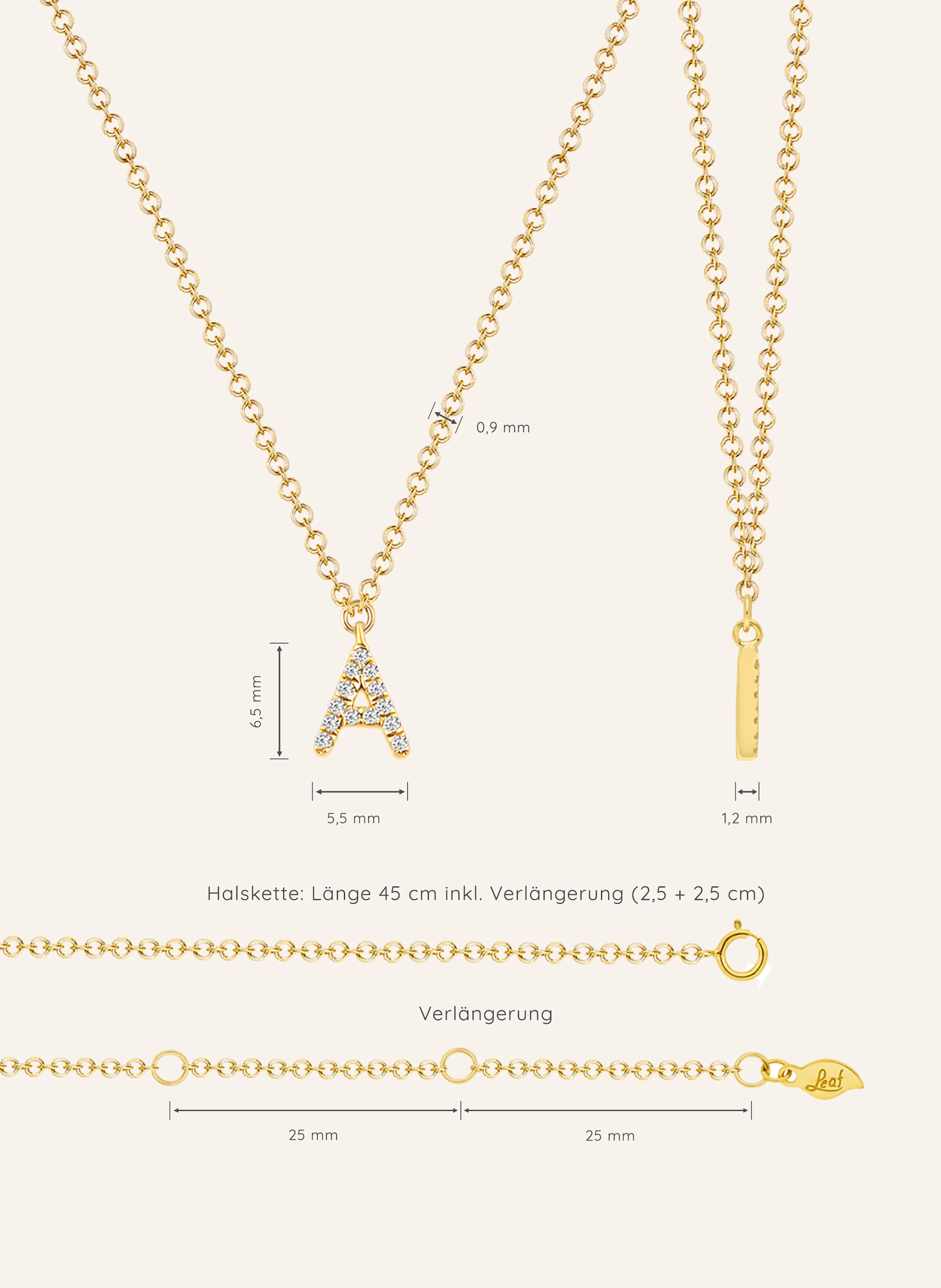 Leaf INITIALIEN Halskette „A“aus 14 Karat Gelbgold mit Diamanten