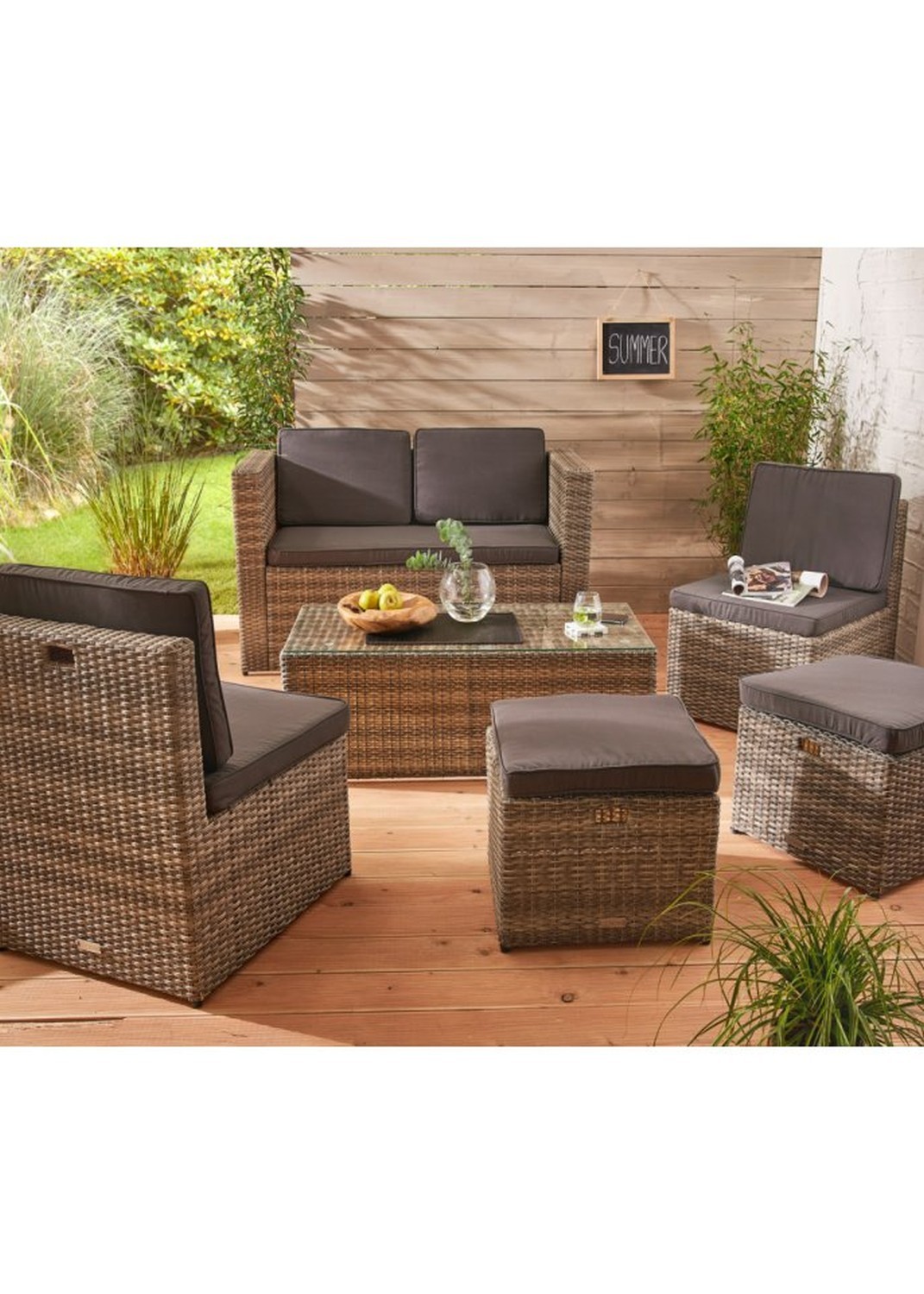 Lounge-Set - grau-anthrazit - für 6 Personen - inklusive Kissen