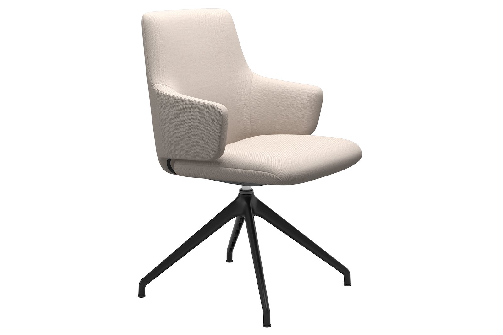Basil spisestol Tekstil Mirage Offwhite med matt sort understell. Lav rygg, med arm og large sete. Vaskbart trekk