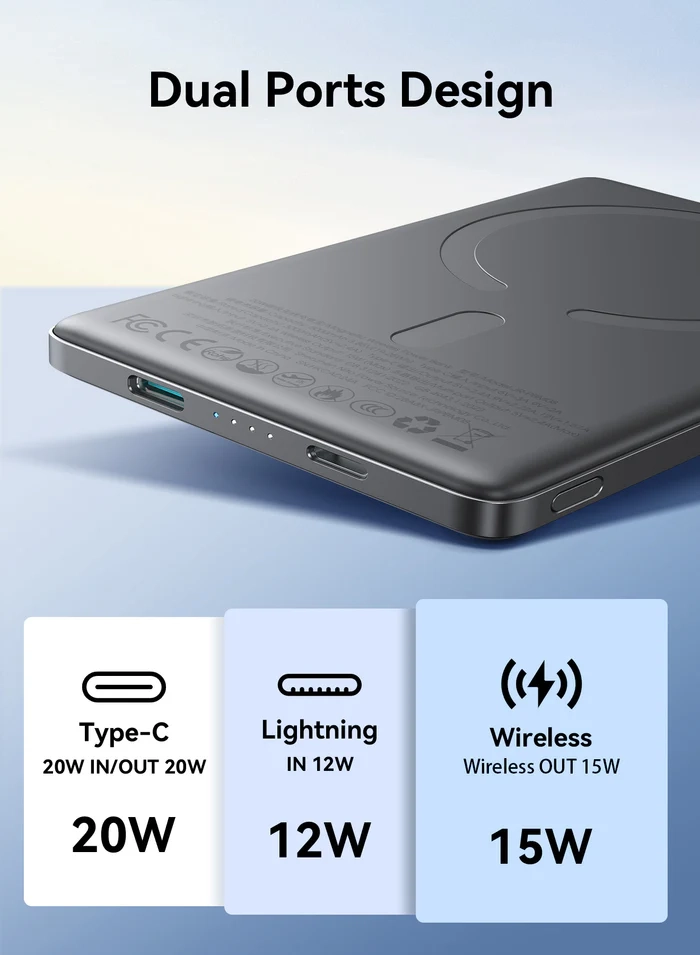 (20W) 5000mAh Magnetische MagSafe Powerbank USB C Power Delivery Ladegerät (JR-PBM08) - Grau