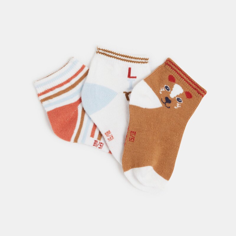 Chaussettes basses ours marron bébé garçon (lot de 3) Orange