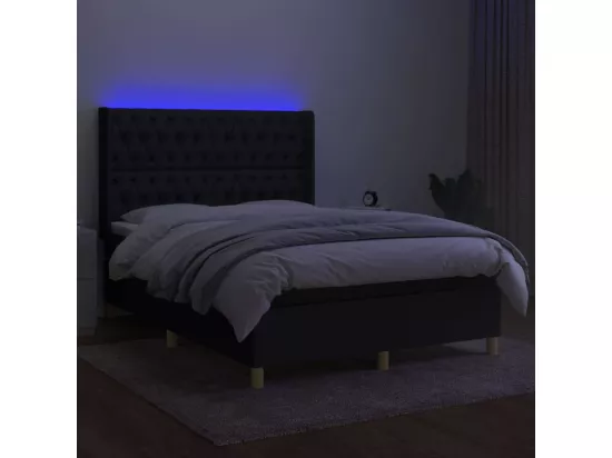 Sommier tapissier avec matelas et LED Noir 140x190 cm Tissu