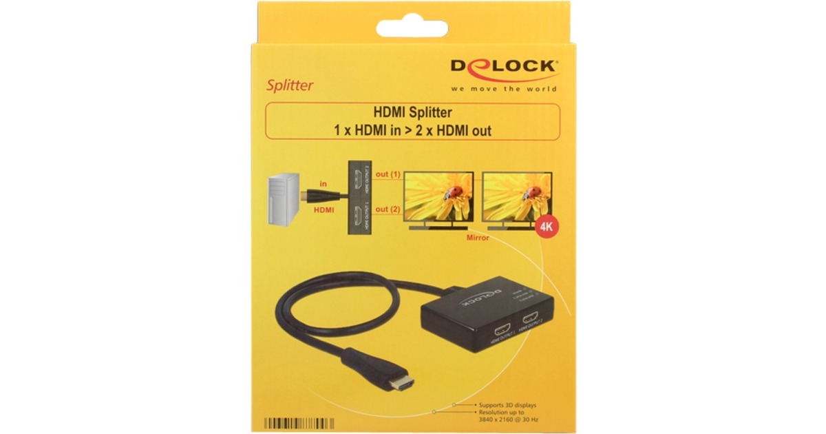 DeLOCK1x HDMI in > 2x HDMI out hdmi splitter  (Zwart, 60 centimeter, 4K)