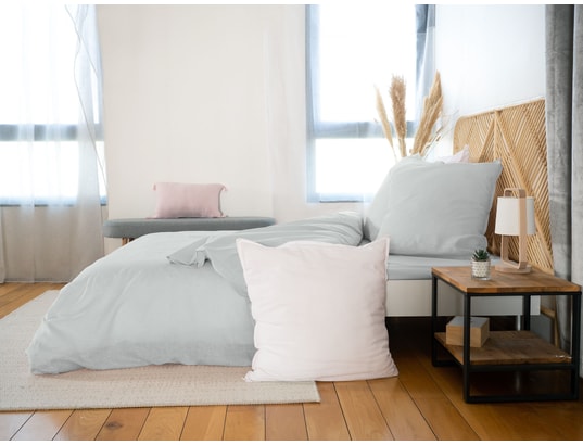 COTE DECO - Ensemble couette + 2 oreillers Parure de lit - coton et lin - 240 x 260 cm - gris