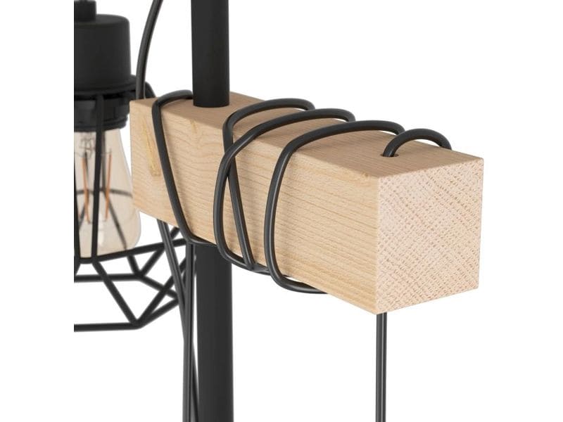 EGLO Leuchten Stehleuchte TOWNSHEND 5 2 x E27, Schwarz Stehleuchte mit Holzbalken