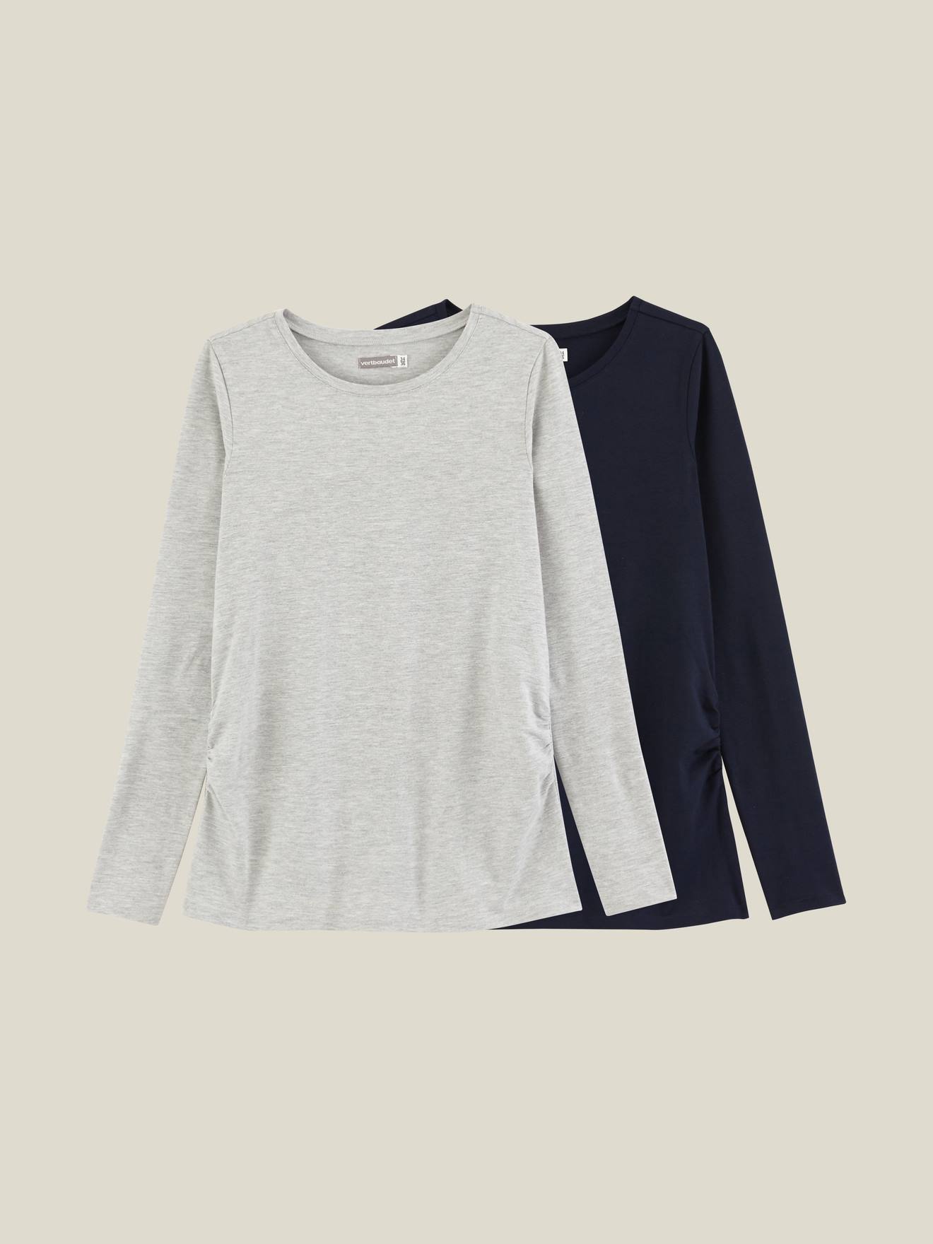 Conjunto de 2 camisetas de maternidade, manga comprida, pretas lisas.