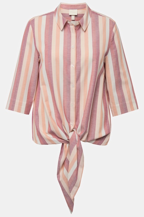 Bluse, Streifen, Saumknoten, Hemdkragen, 3/4-Arm