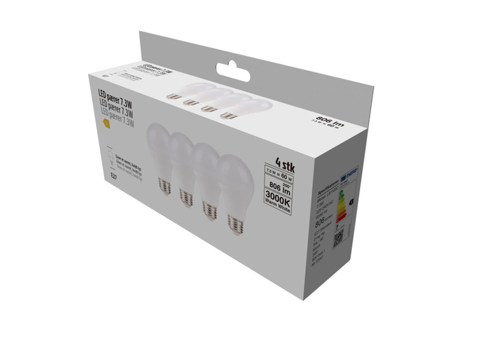 LED-pære standard 7,3 W E27 4-pk.