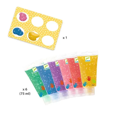Djeco Fingerfarben: 6 Tuben Glitzer