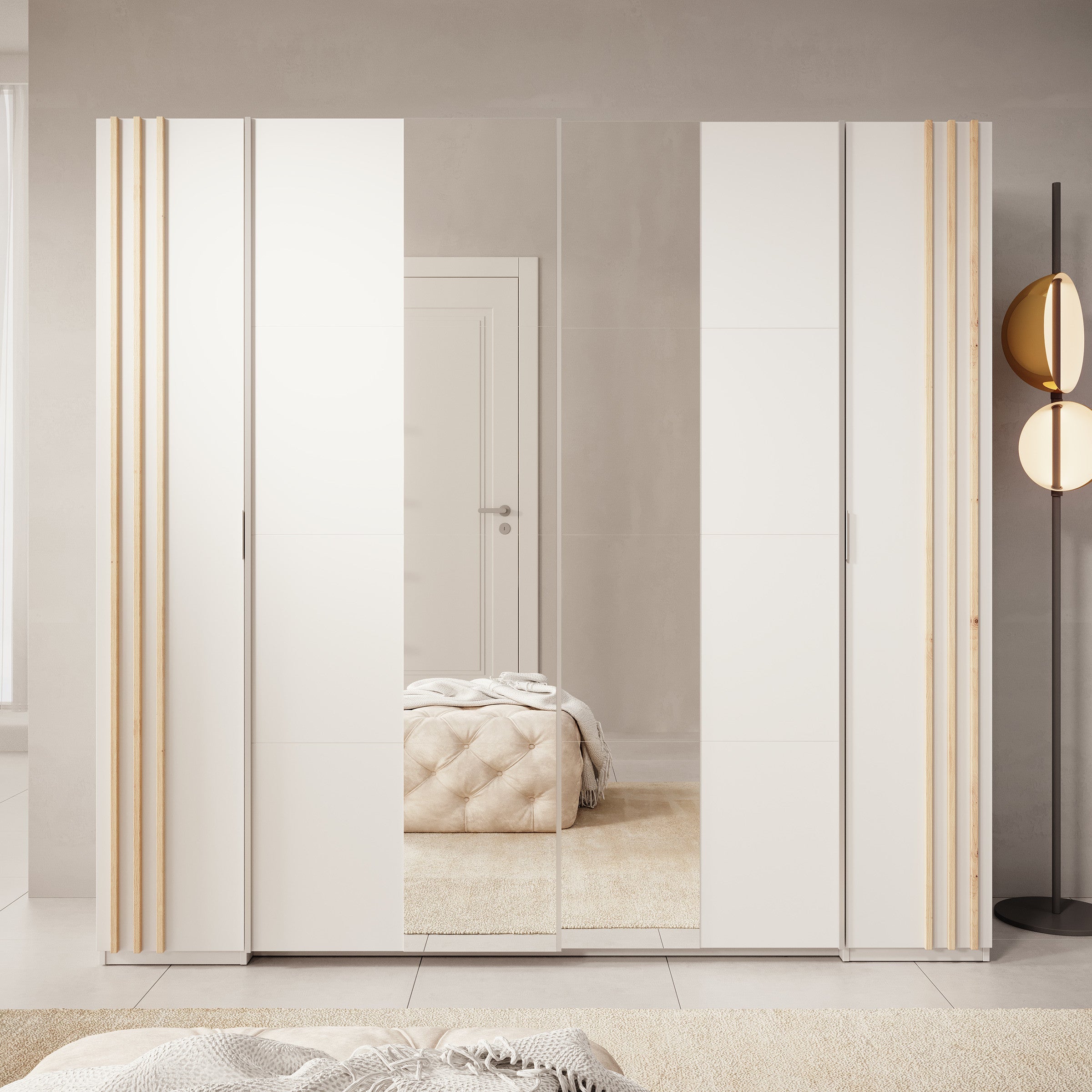 Meubella - Kledingkast Franklin - Wit - 220 cm - Met spiegel