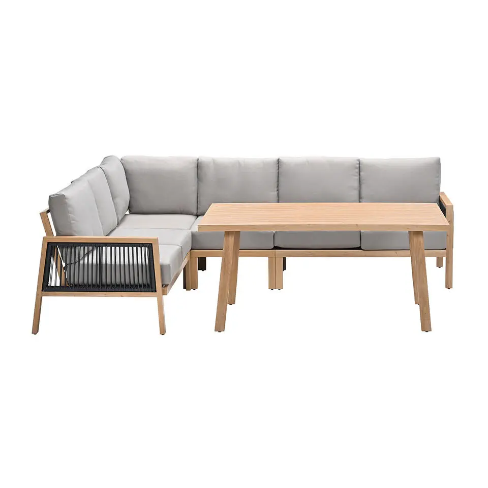 Decala lounge-diningset -5-delig-aluminium-light teak look-desert sand