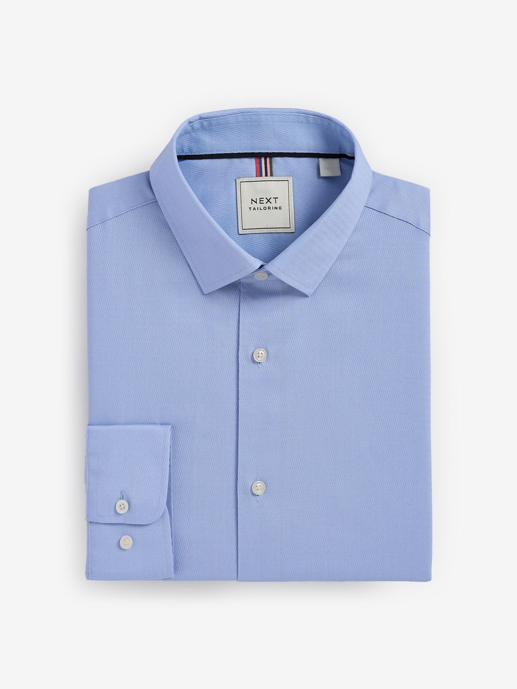 Wit/blauw - Slim Fit Easy Care Textured Single Cuff Smart Shirts 3 Pack