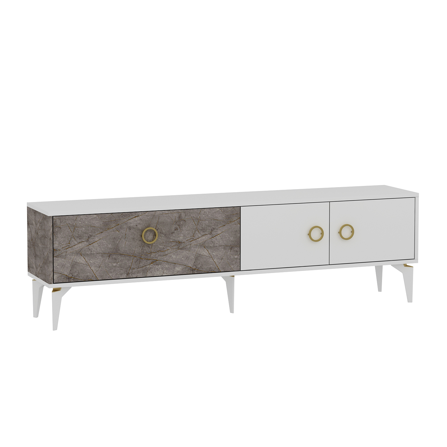 TV-Lowboard - weiß-beige - 3-türig - 180 cm