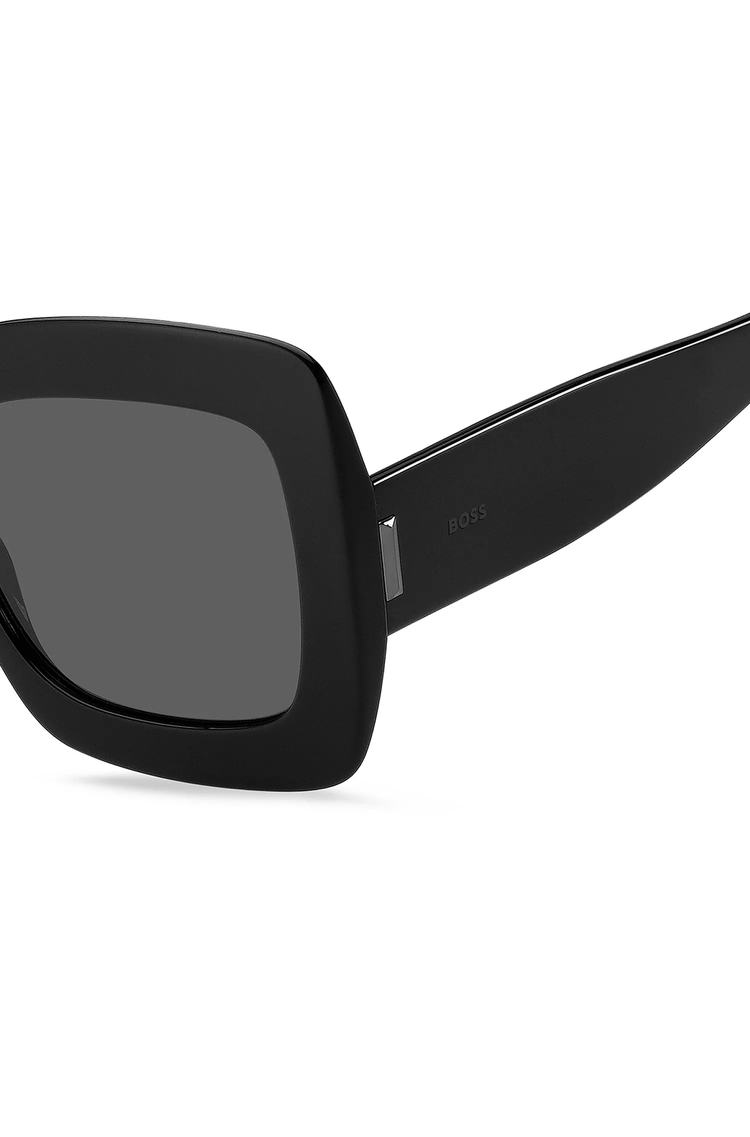 Óculos de sol BOSS em acetato preto com detalhes exclusivos.