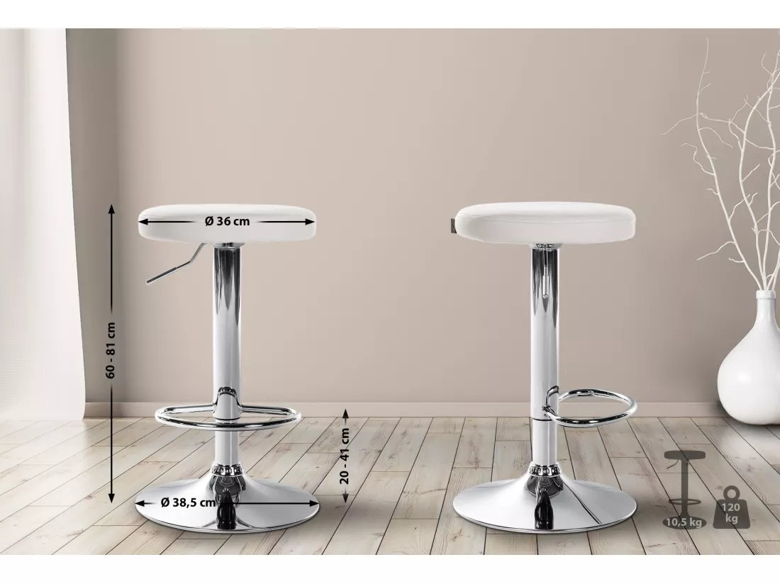 Tabouret de bar - Similicuir & Chrome - Blanc - Ponte