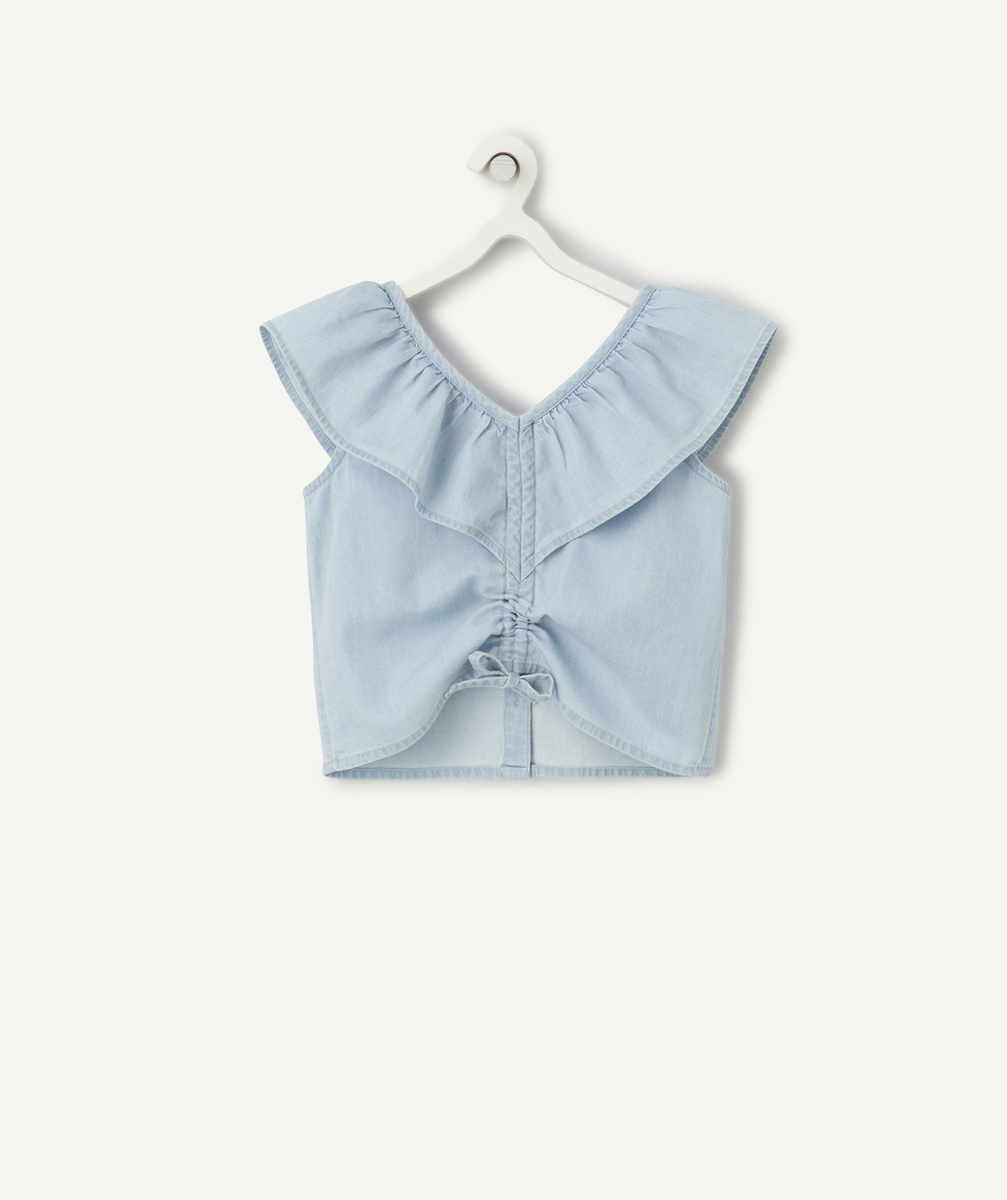 blouse sans manches fille en denim low impact avec volants