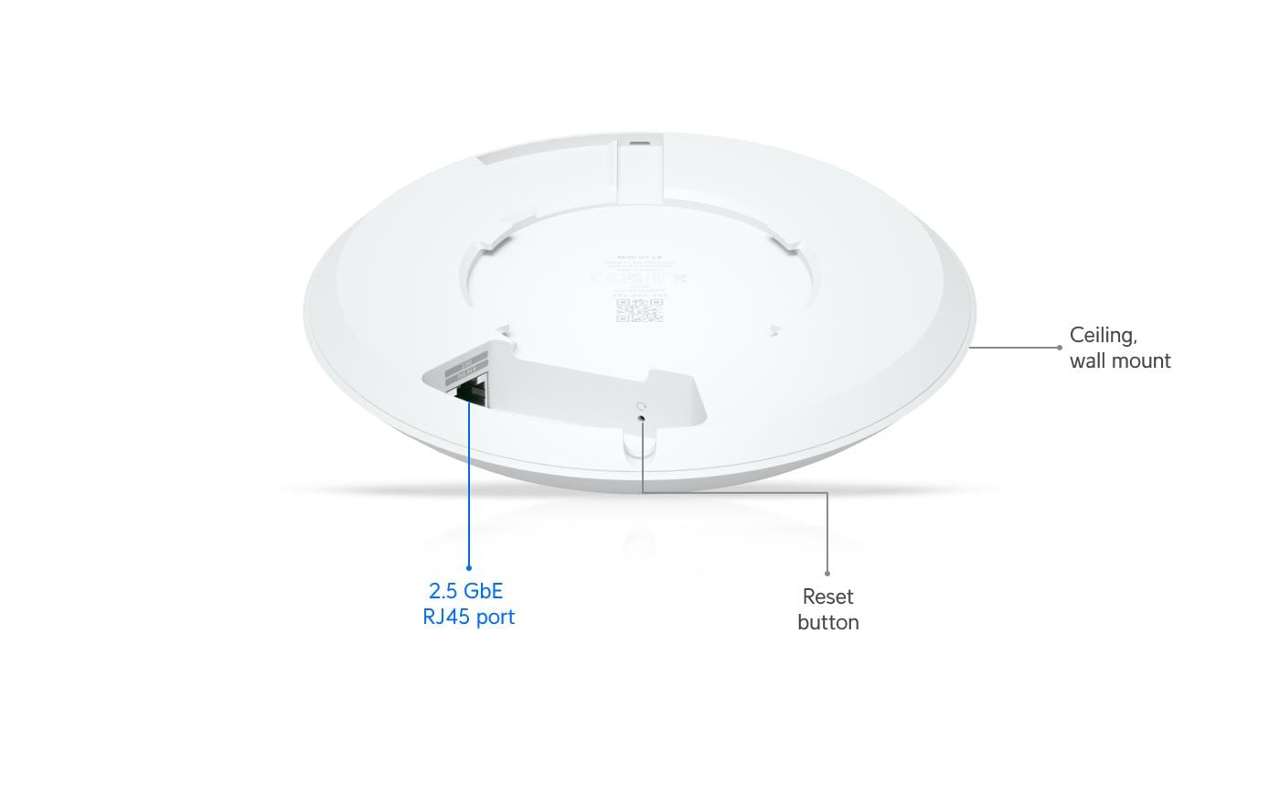 Access Point UniFi U7-LR<br>Kompakter, deckenmontierter WiFi 7 AP mit 5 räumlichen Streams und erweiterter Signalreichweite (ohne PoE+Injector)