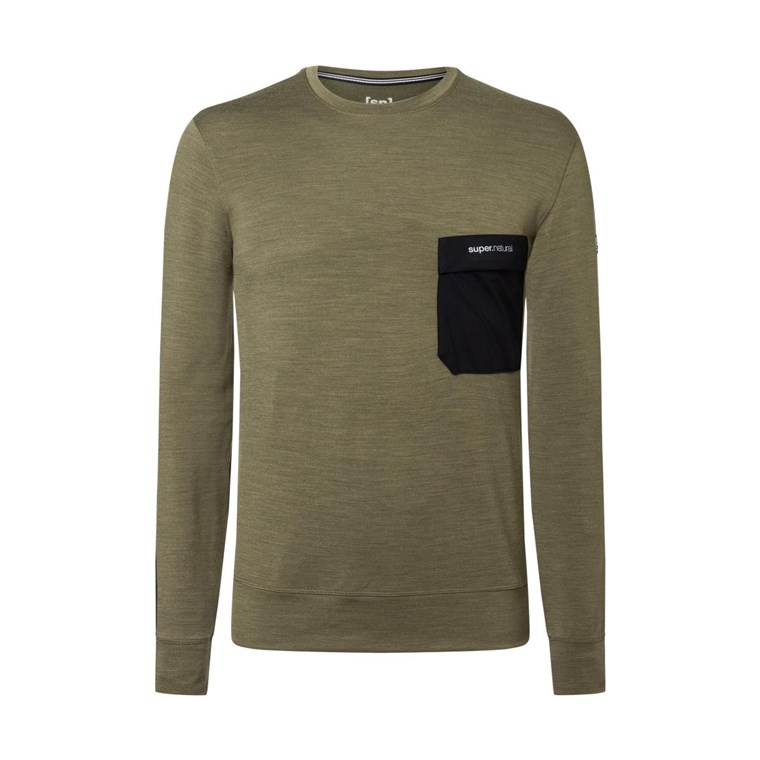 Super.natural Alpine Pocket Crew Pullover Men Olive Night Melange/Jet Black