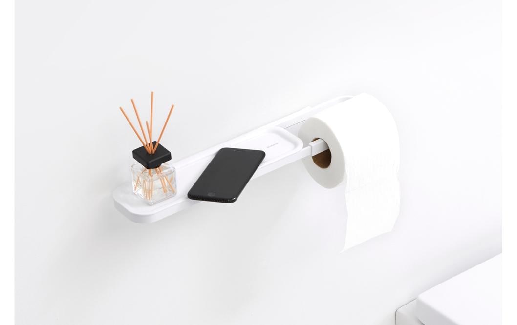 Toilettenpapierhalter Mindset mit Ablage WeissWC-Papierhalter aus recyceltem Material
