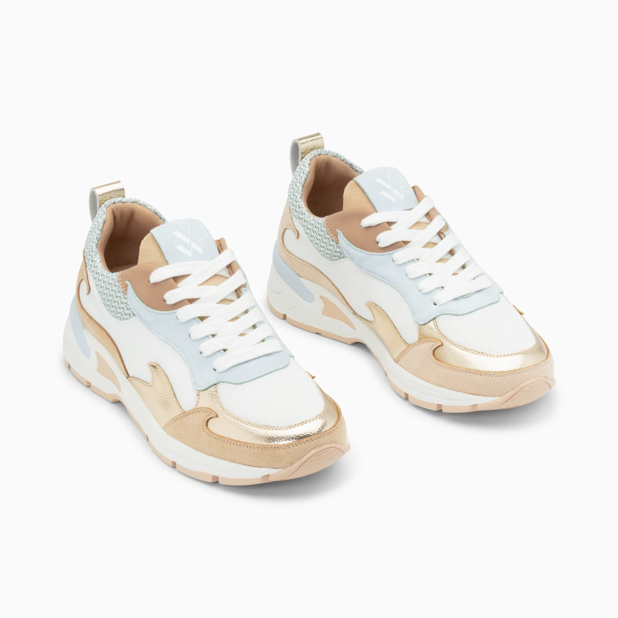 Sneakers-Baskets flamme Anita bleu et beige