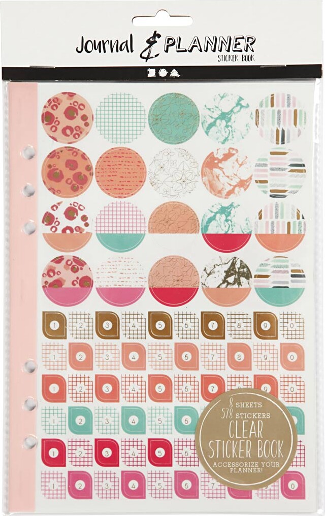 Klistermærkebog Til Bullet Journal Og Planner - Lyserød - 578 Stk