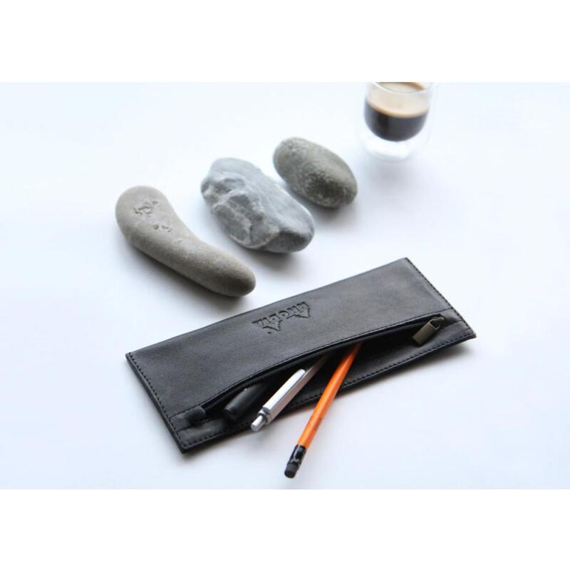 Rhodia ePURE trousse plate cuir véritable 22x8,5 cm - Noir