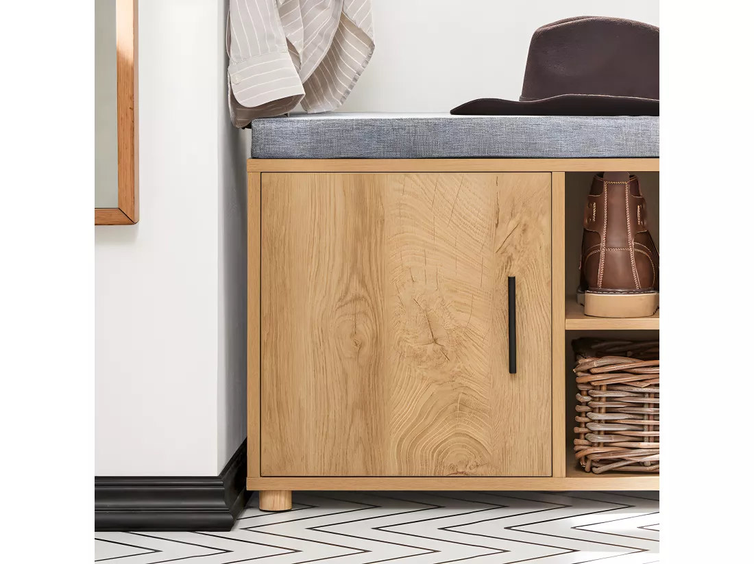 Banc de Rangement à Chaussure avec coussin rembourré 2 compartiments 1 porte et 2 tiroirs, FSR148-N