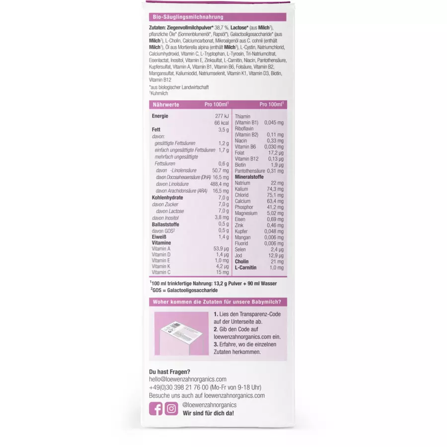 löwenzahn organics Bio Anfangsnahrung Pre auf Ziegenmilchbasis 500 g ab der Geburt