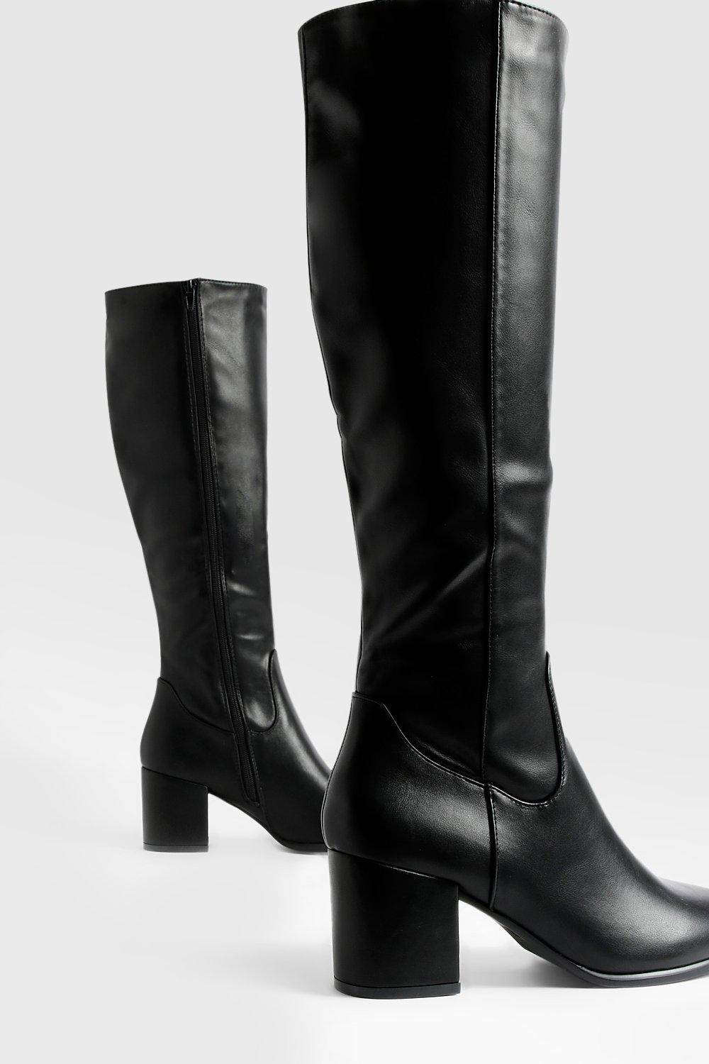 boohoo Bottes hautes à enfiler à talon bloc bas