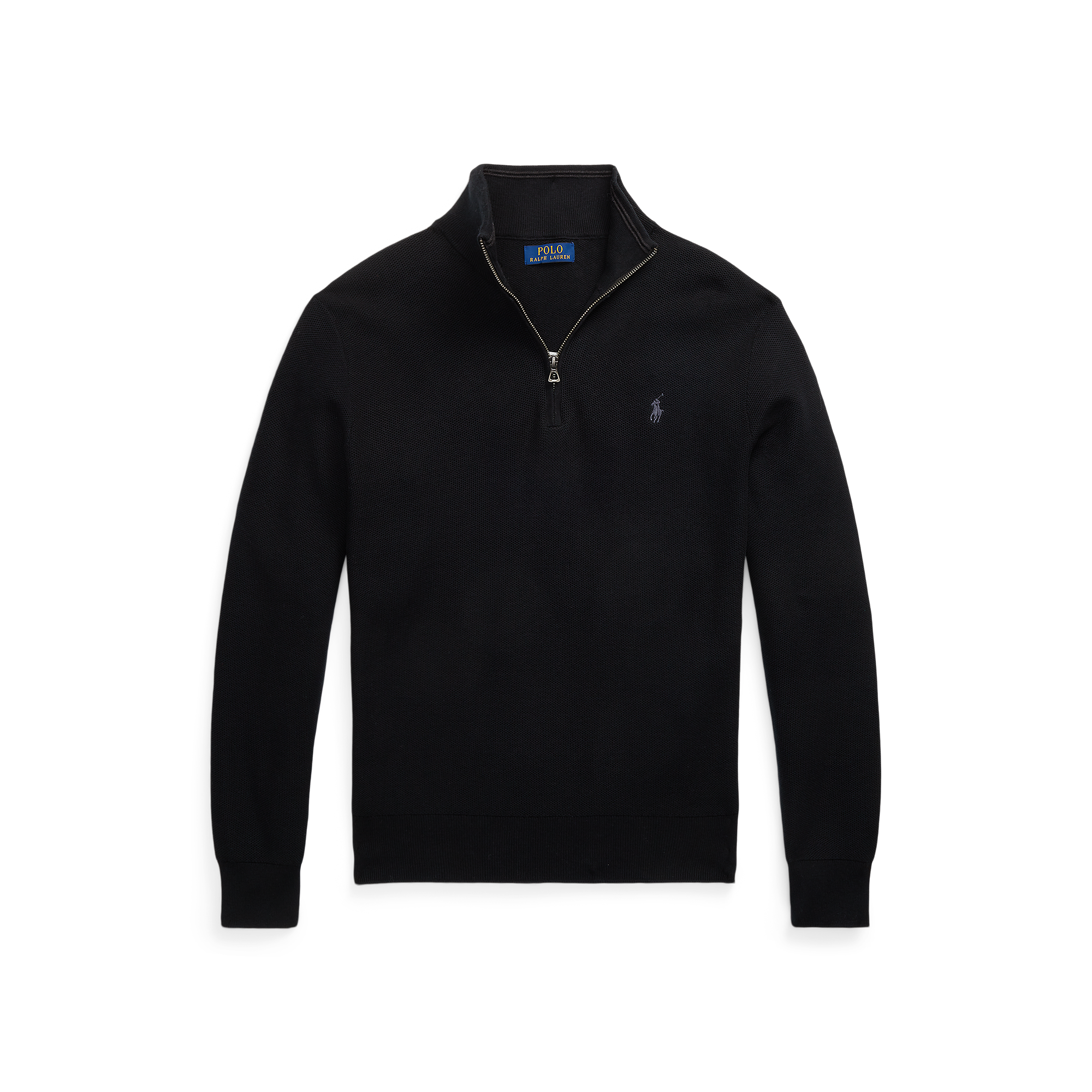 Pull col montant zippé en coton piqué | Noir