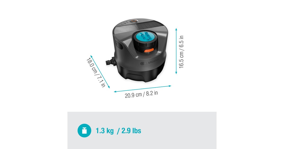 GARDENAIrrigatiesysteem AquaPrecise op zonne-energie voor gazon sprinklersysteem  (Grijs/turquoise, Sproeioppervlak 320 m²)