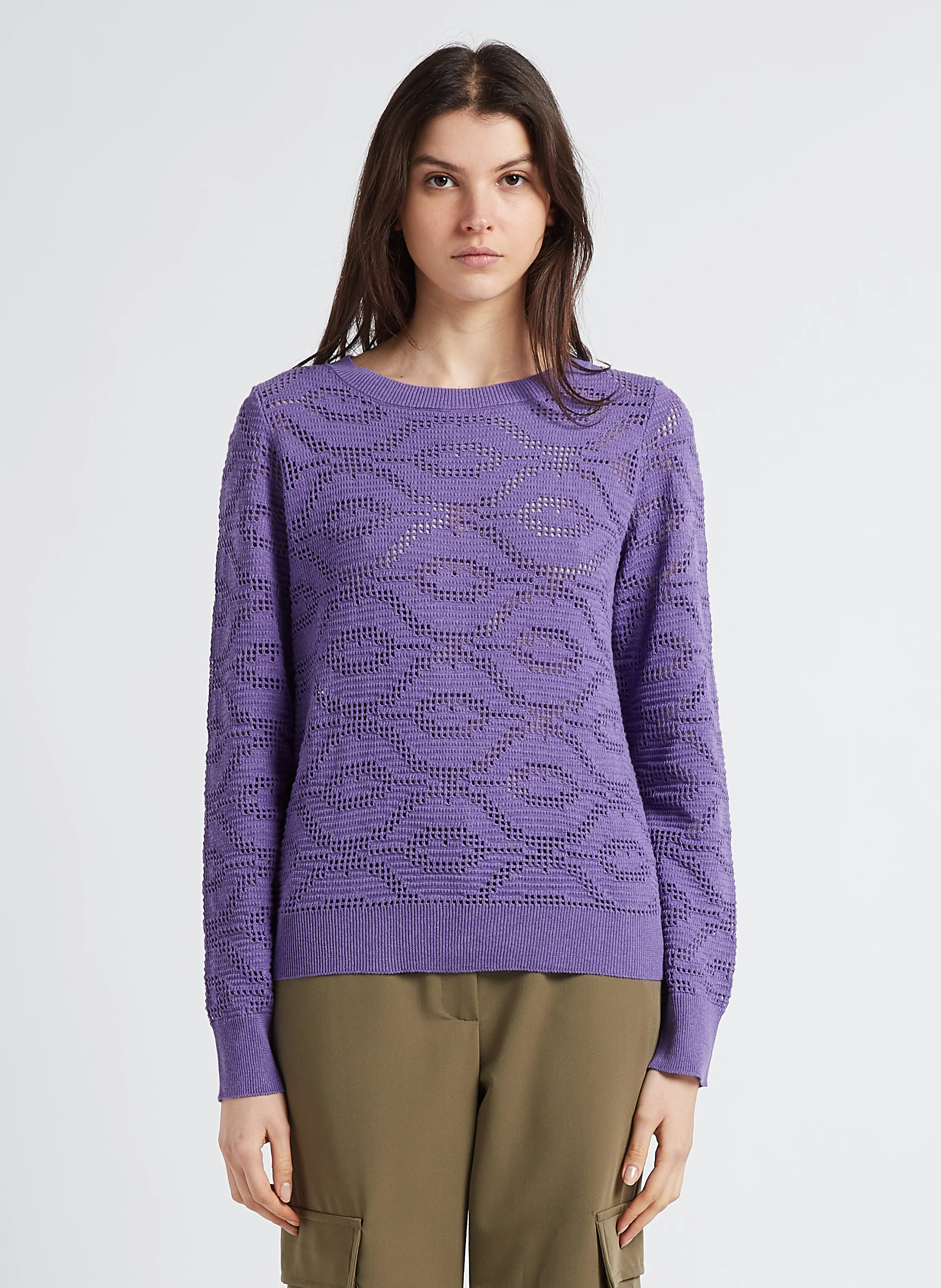 PERPLEXE - Pull col rond ajouré en coton mélangé | Violet