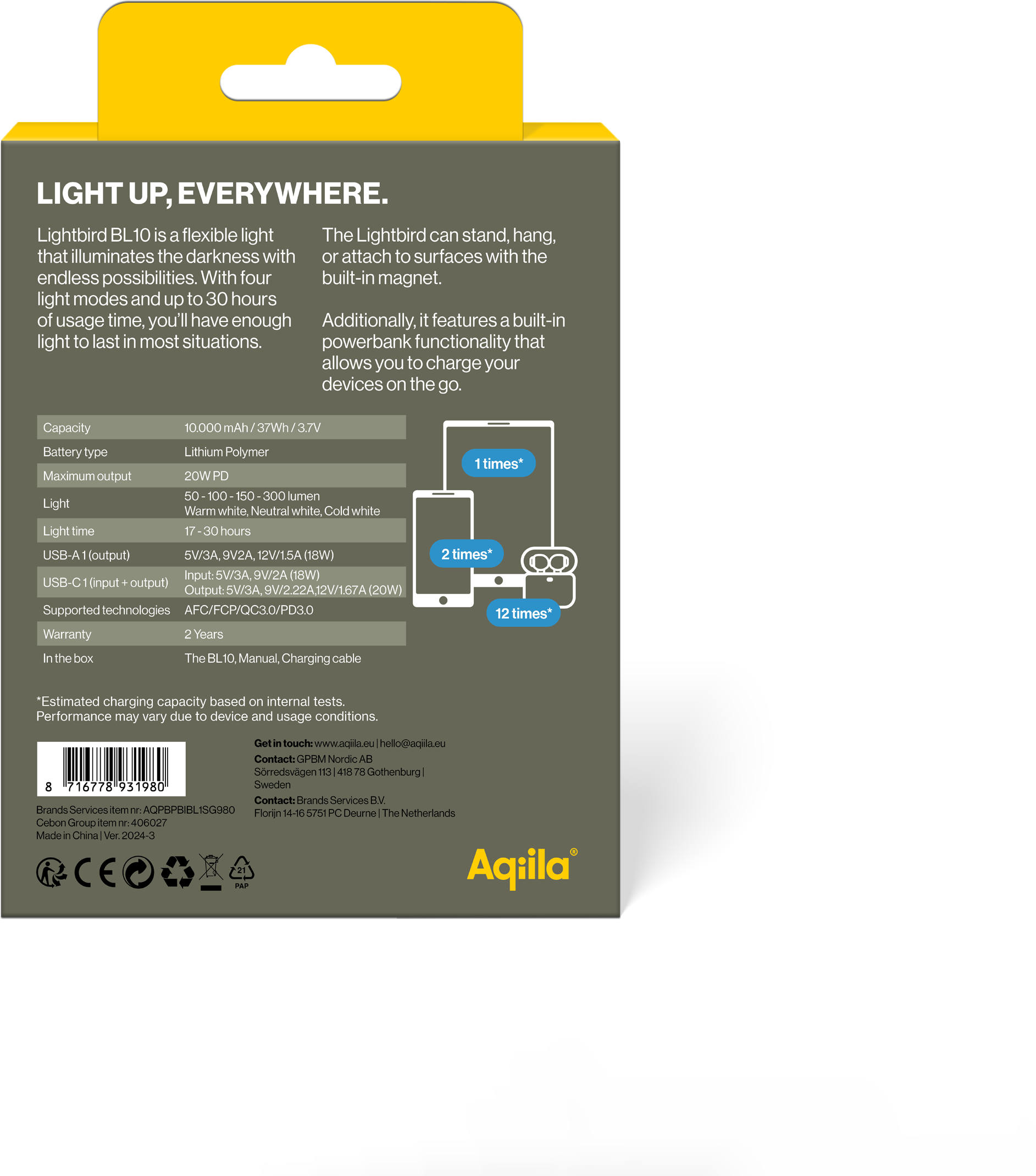Aqiila Lightbird BL10 Powerbank+Lamp