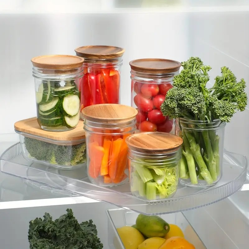(35x26cm) Drehteller Küchen Organizer 360º Grad Rutschfester Kühlschrank Turn Table Platte - Transparent