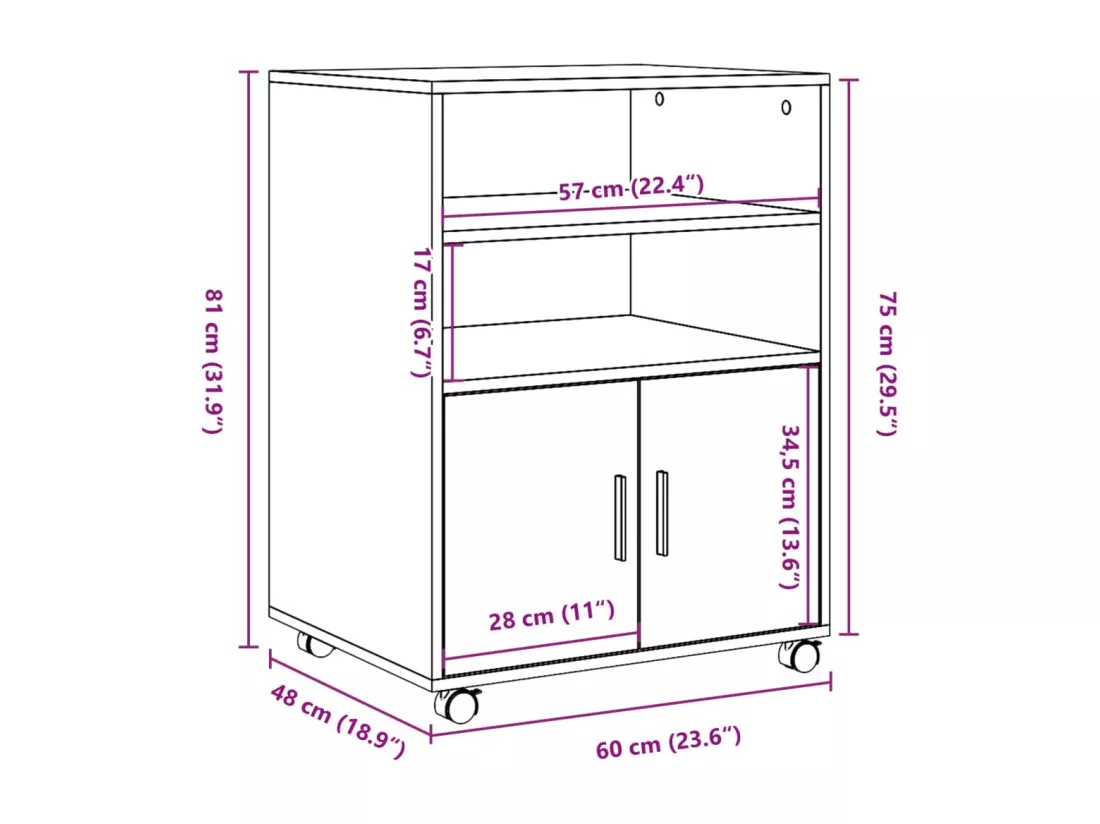 Armoire à roulettes chêne sonoma 60x48x81 cm bois d'ingénierie