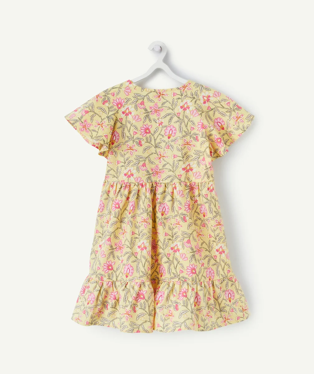 robe manches courtes fille jaune avec imprimé à fleurs