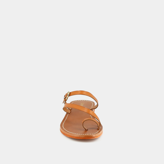 Sandales à brides et détails dorés  en cuir camel