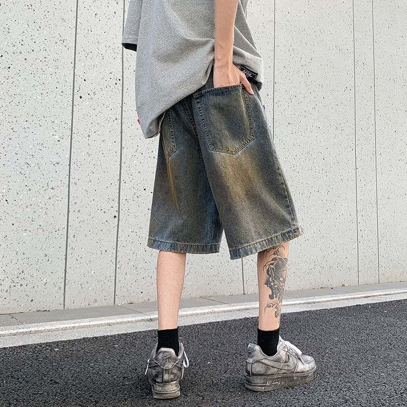 Hushgrain - Mid Rise Washed Denim Shorts