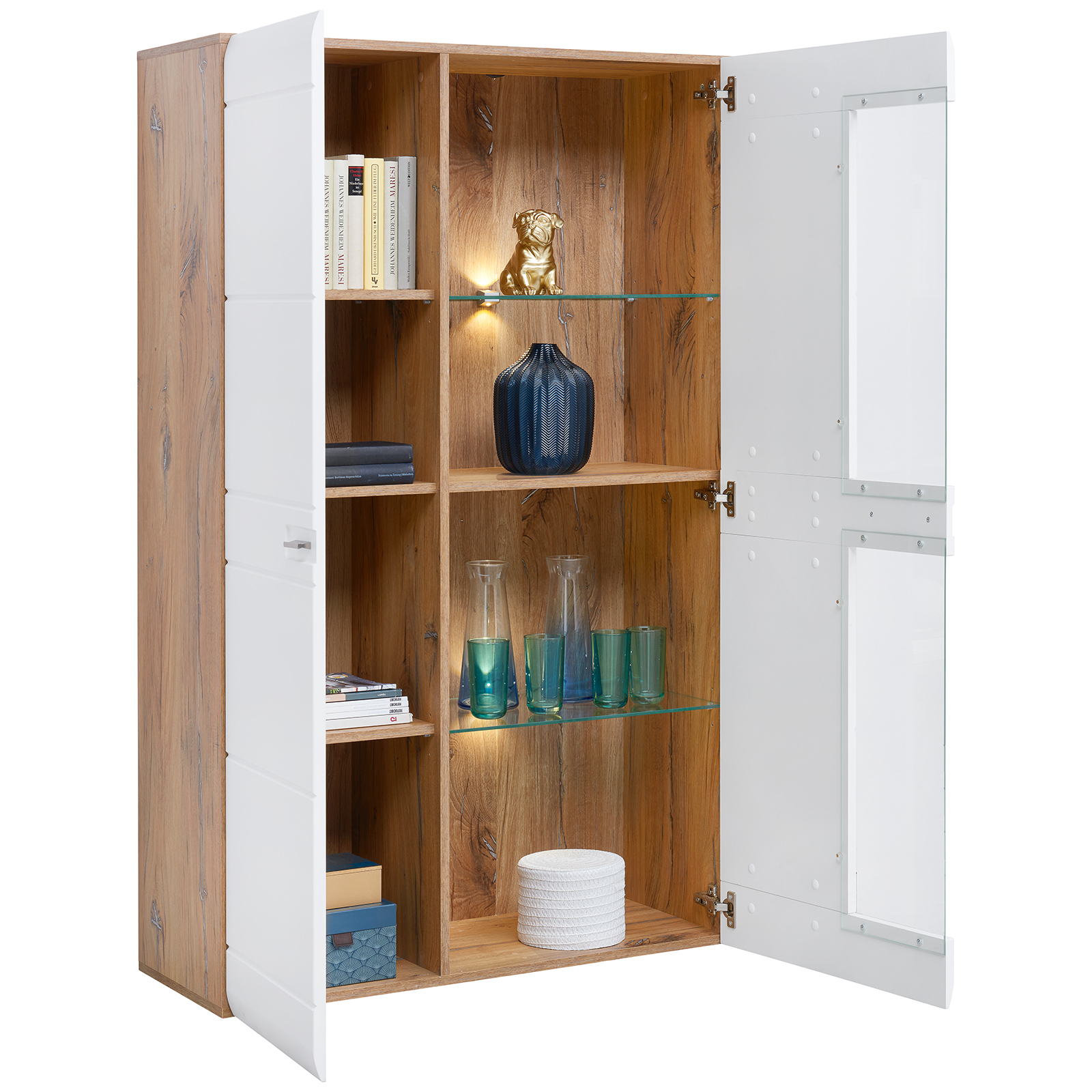 Luca Bessoni Highboardvitrine AURIS - weiß-Flagstaff Eiche - 95 cm